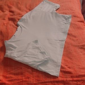 loose-fitted teal t-shirt crop top